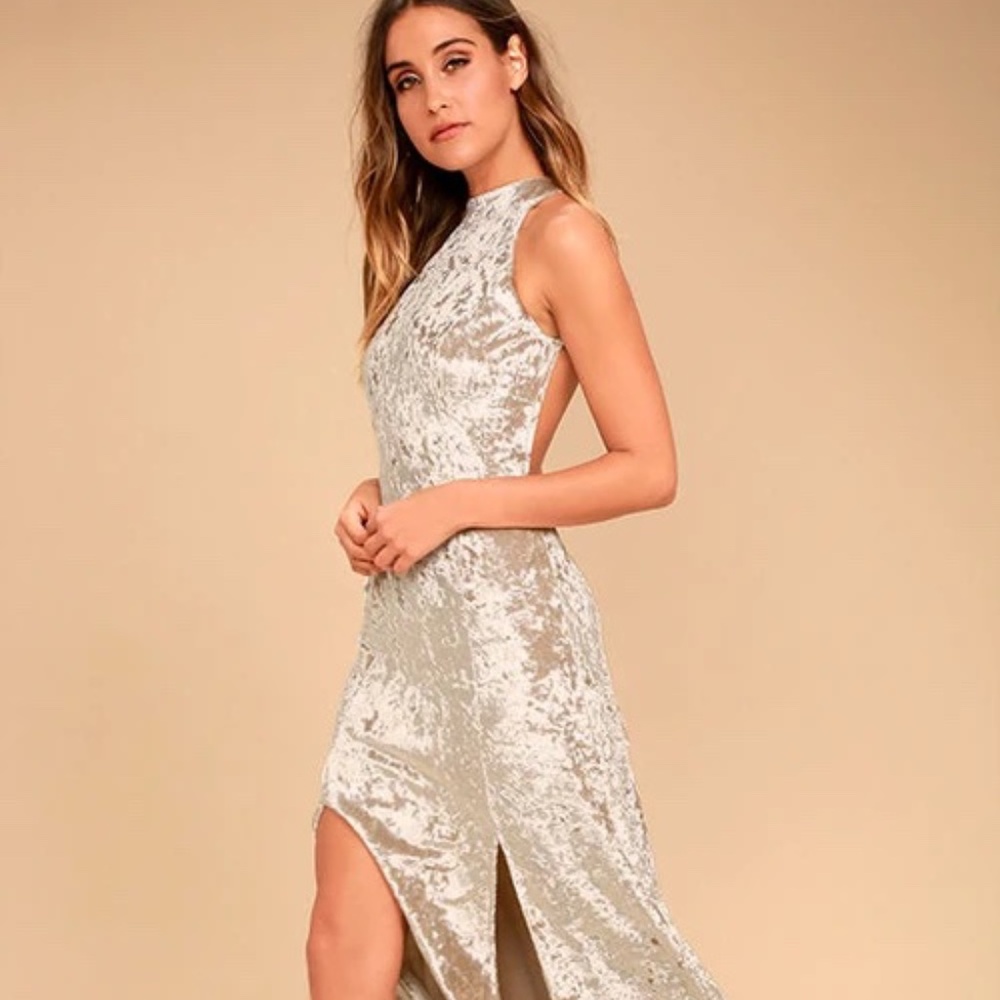Lulus Sway My Options Taupe Velvet Maxi Dress